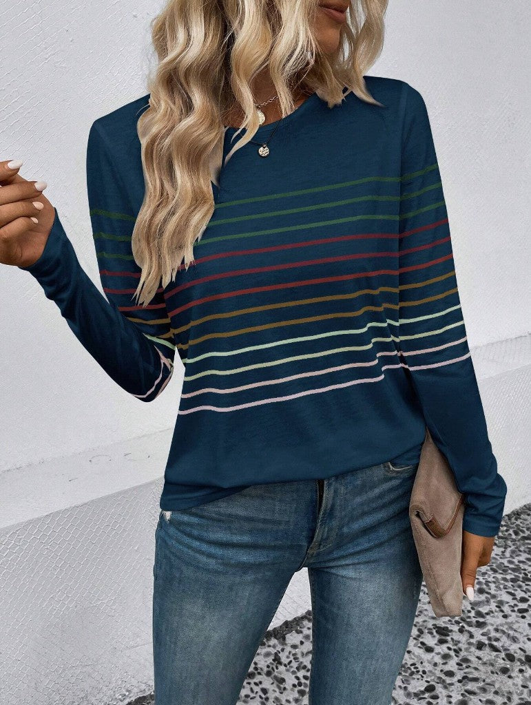 Women's Striped Round Neck Long Sleeve Casual Top