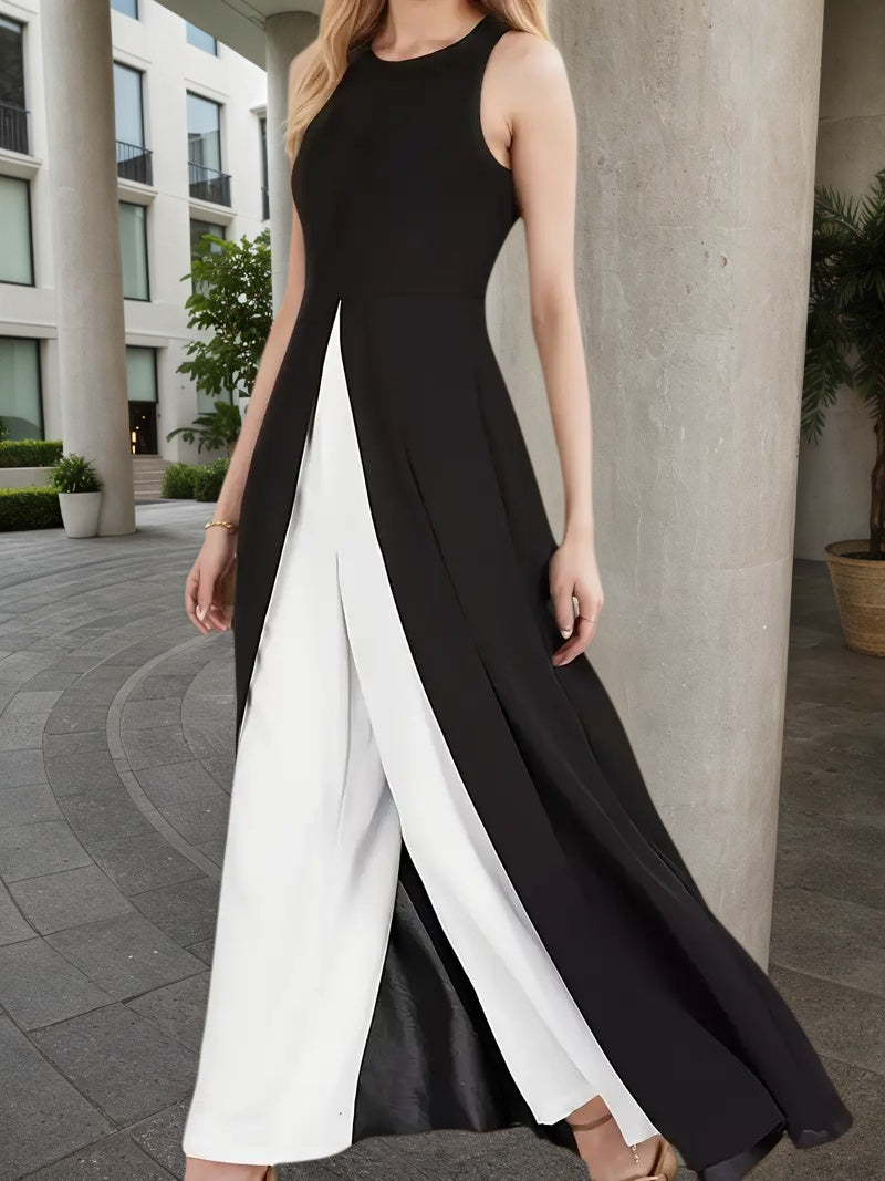 Chic Black & White Zipper Jumpsuit for Women