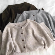 Retro Crew Neck Knitted Cardigan for Women