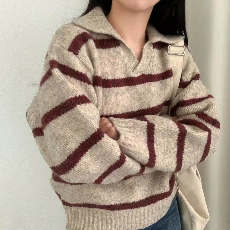 Womens V-neck Long-sleeve Knit Sweater