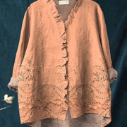 Women's Loose-Fitting Long-Sleeve Button-Up Shirt Top