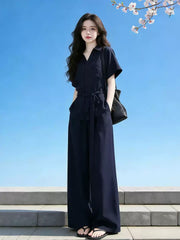 Korean Chic Commuter Shirt & Wide-Leg Pants Set