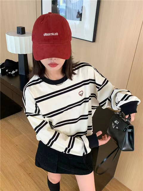 Retro Striped Crewneck Sweater for Women