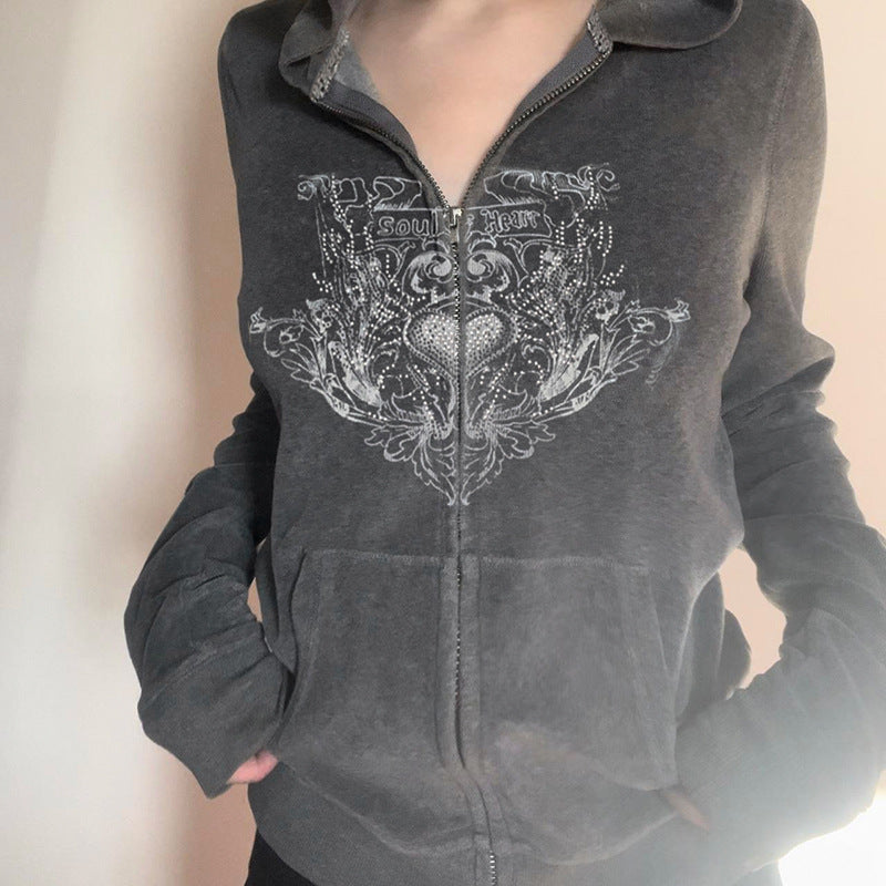 Retro Oversized Abstract Print Cardigan Sweatshirt