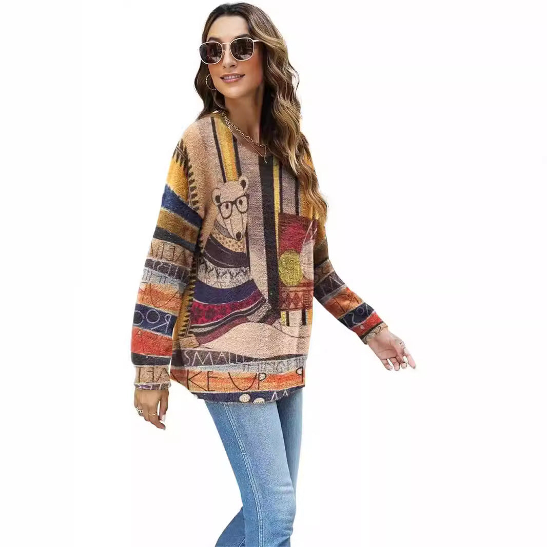Women's Pullover Leisure Loose Long Sleeve Bear Sweater