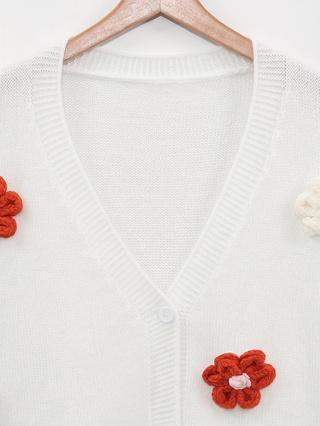 Ladies Colorful Flower Knit Cardigan Loose Long Sleeve Casual Layering Outerwear