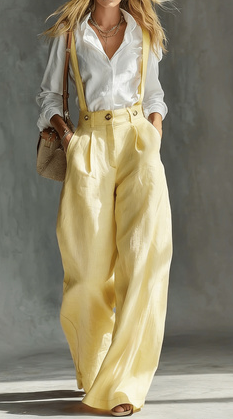 Elegant Wide-Leg Suspender Pants for Women