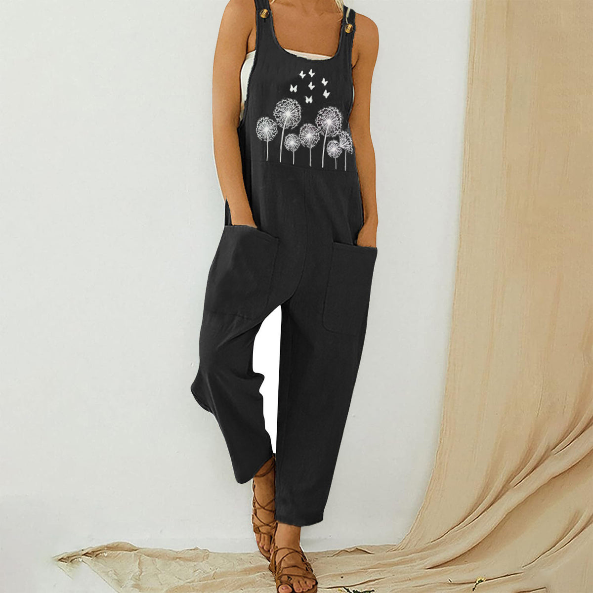 Oversized Loose-fitting Pattern Print Bib Large Pocket