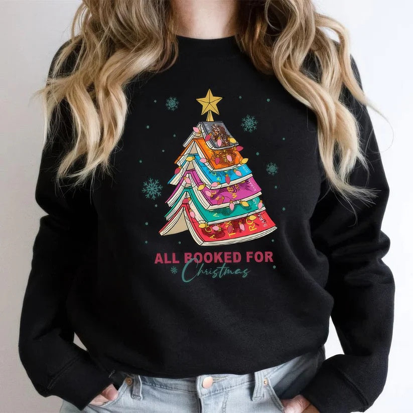 Festive Christmas Letter Print Casual Round Neck Sweater