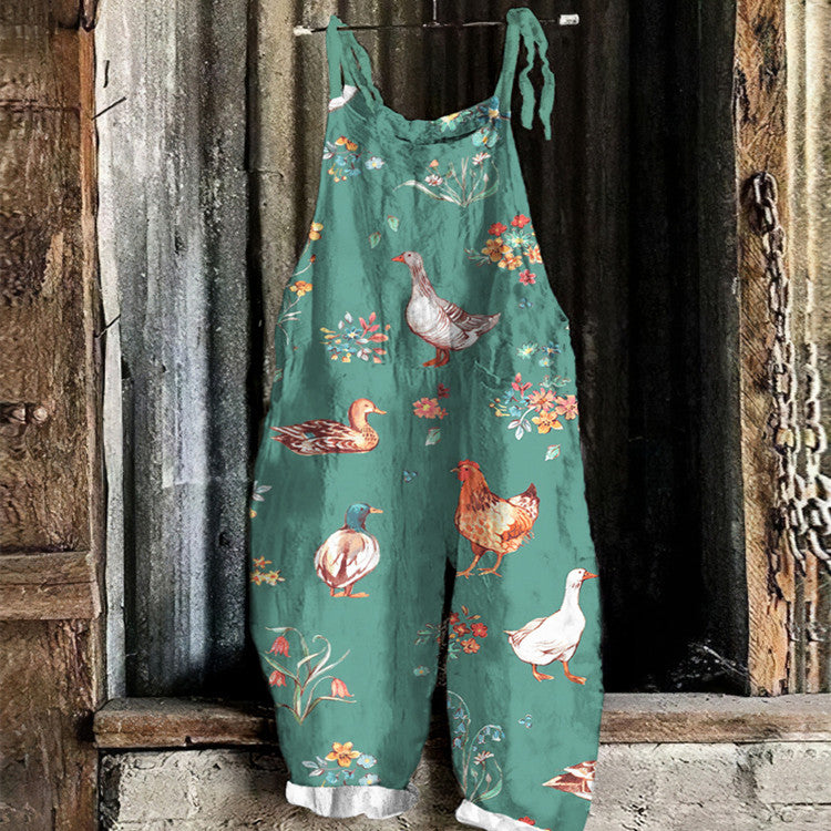 Women's Summer Sweet Printed Retro Strap Pants
