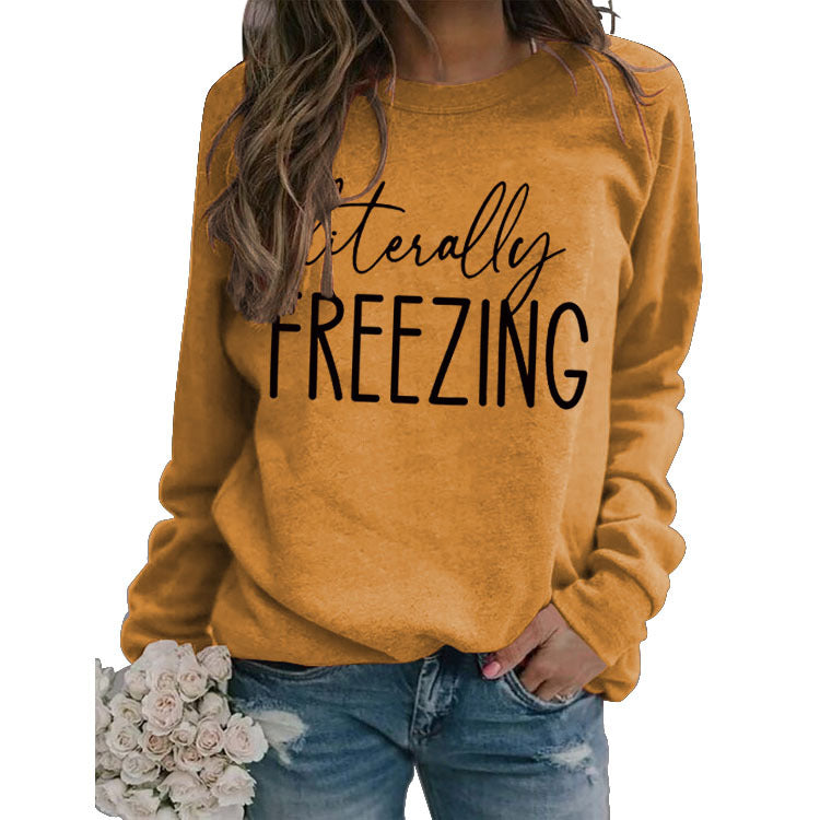 Women's Printed Loose Round Neck Long Sleeve Pullover Sweatshirt