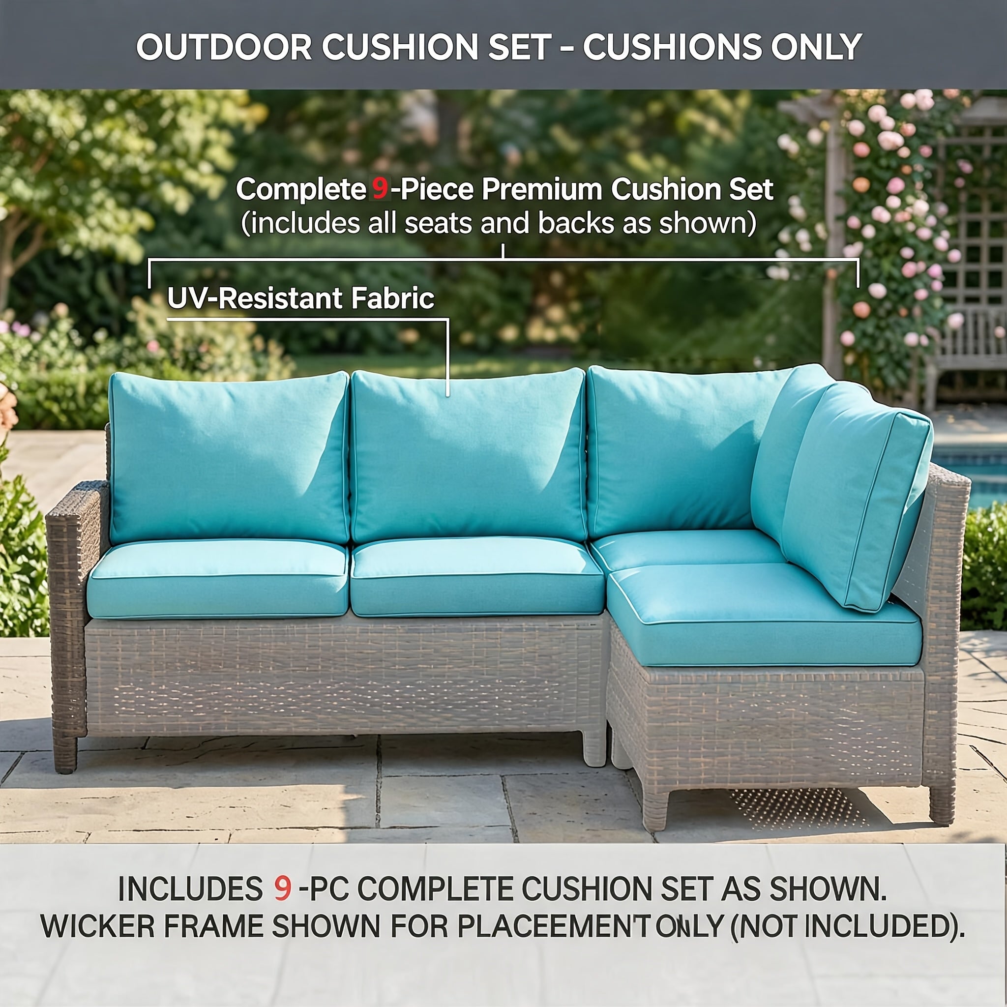 [Outdoor Replacement Cushions] 9/14pcs Outdoor Replacement Cushions for Patio Furniture, Deep Seat Cushions for 4 And 6 Seat Sectional Sofa, Water-Repellent L-Shaped Couch Pads