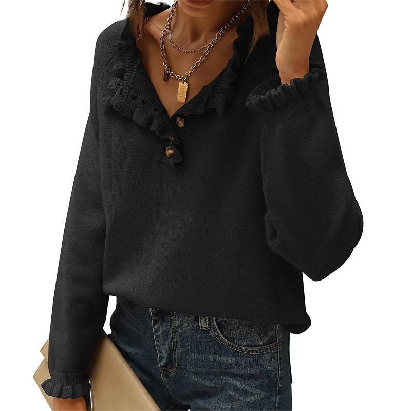 Chic Ruffle Sleeve Knit Pullover Sweater