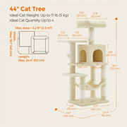 66.1/44.1in Cat Tree, Large Cat Tower with 13 Scratching Posts, 2 Perches, 2 Caves, Hanging Basket & Hammock, Pompoms, Stable Kitty Play House, Multi-Level Plush Cat Condo for
