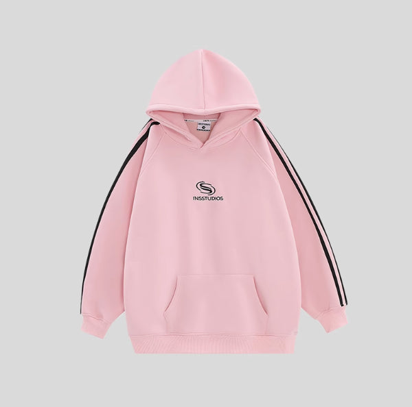 Women's Fleece-Lined Striped Casual Hoodie