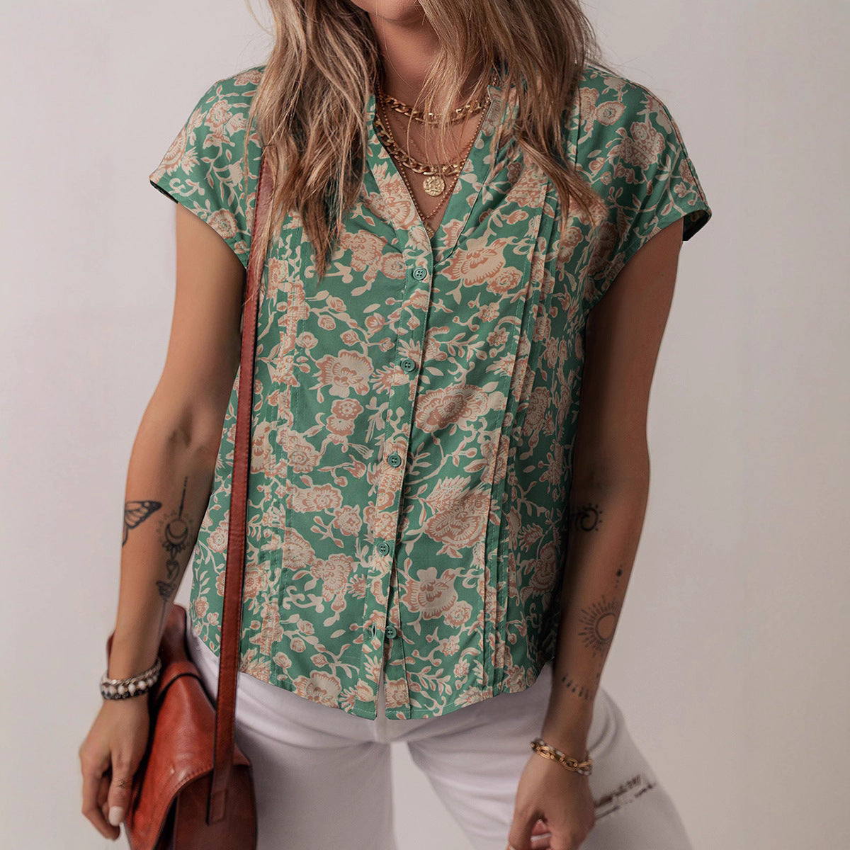 Vintage V-Neck Casual Womens Shirt