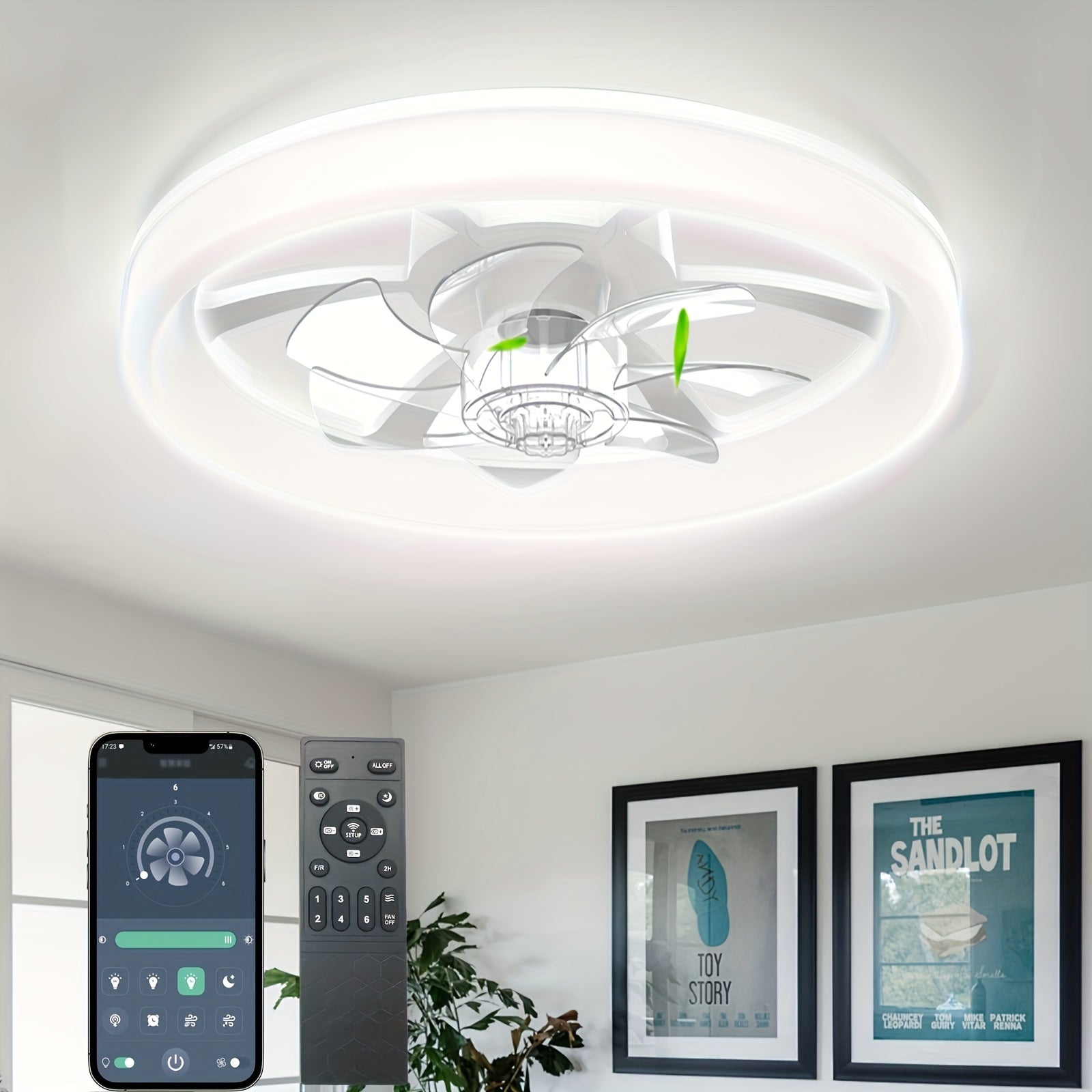 LED Ceiling Fan with Light – App & Remote Control, Timer, 6 Speeds, 3 Color Options, Adjustable Brightness, Reversible DC Motor, Plastic Blades