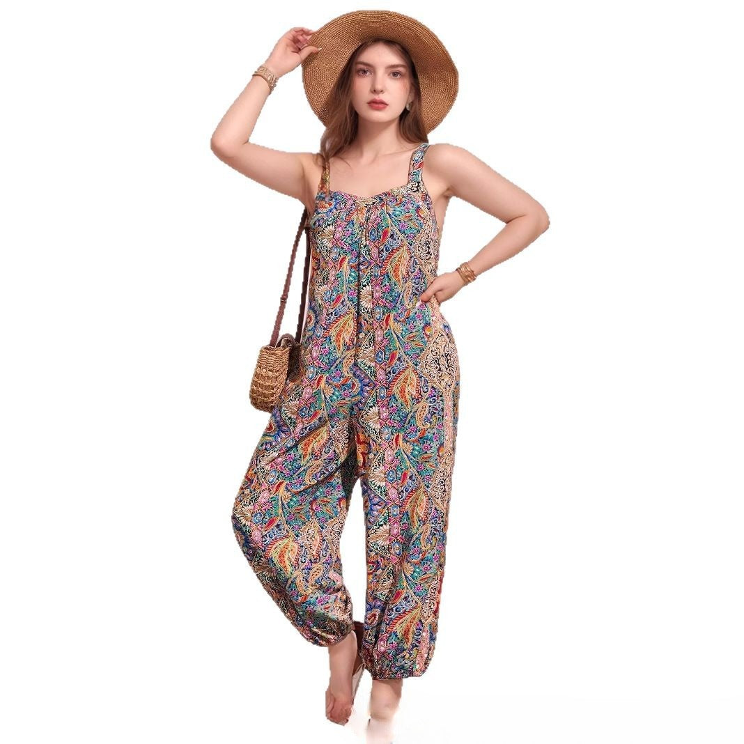 Plus-Size High-Waisted Printed Jumpsuit