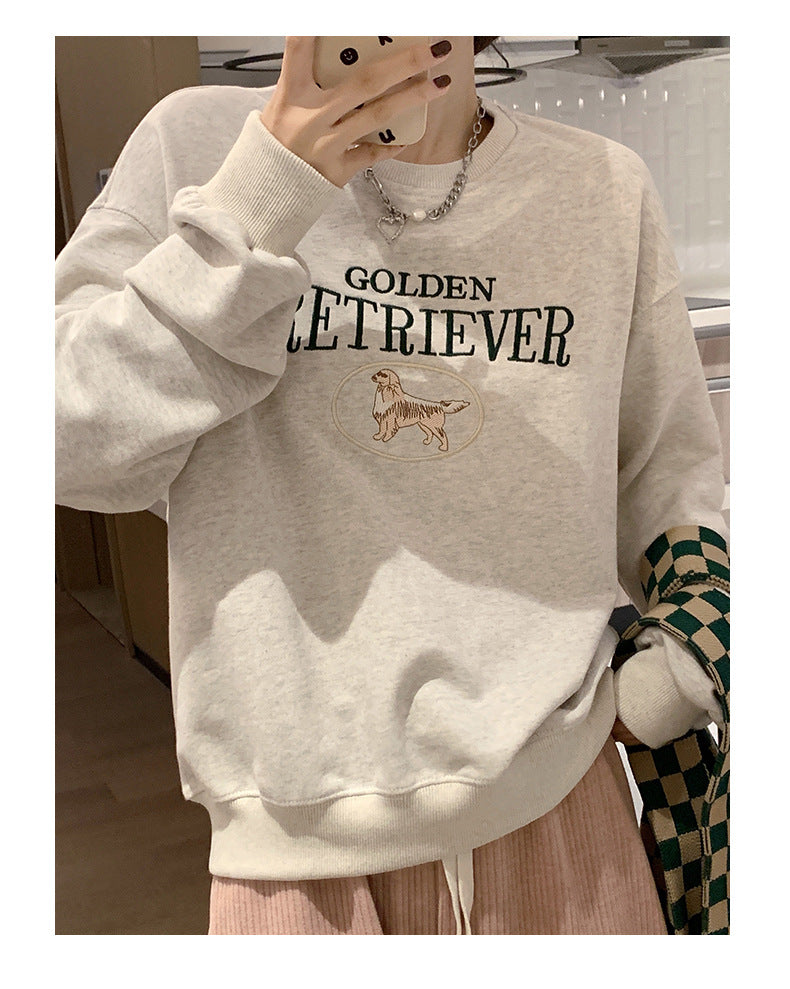 Cute Cartoon Embroidered Oversized Pullover Sweatshirt