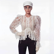 Round-neck Flared-sleeve Slim-fit Asymmetrical Blouse