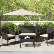 Costoffs Patio Furniture Set 4 Pieces Conversation Sets, Rattan Chair Wicker Set Loveseat with Soft Cushion and Glass Table Halloween Patio Furniture for Backyard Porch Garden Poolside Balcony