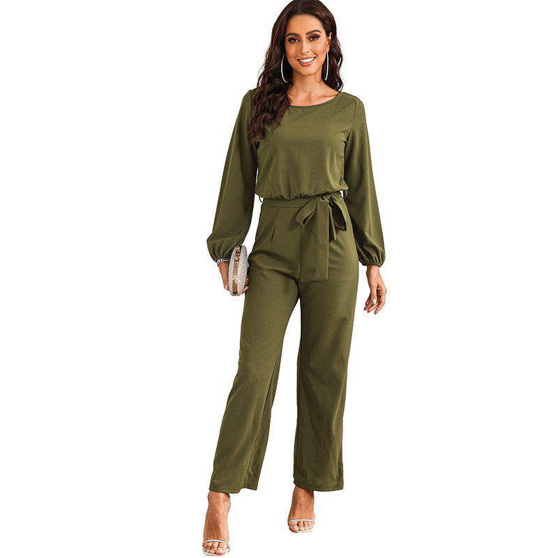 Women's Tailored Lace-Up Long Sleeve Jumpsuit