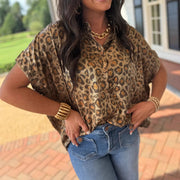 Womens Short-Sleeve Shirt Trendy Bold Leopard-Print Loose Top
