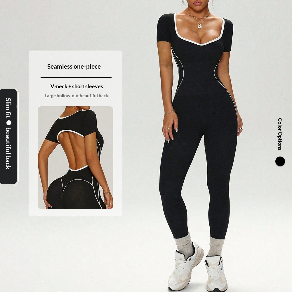 Women's High-Waist Hollow-Back Fitness Yoga Jumpsuit