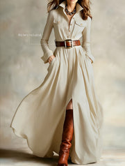 Women's Asymmetrical Pleated Midi Dress with Belt