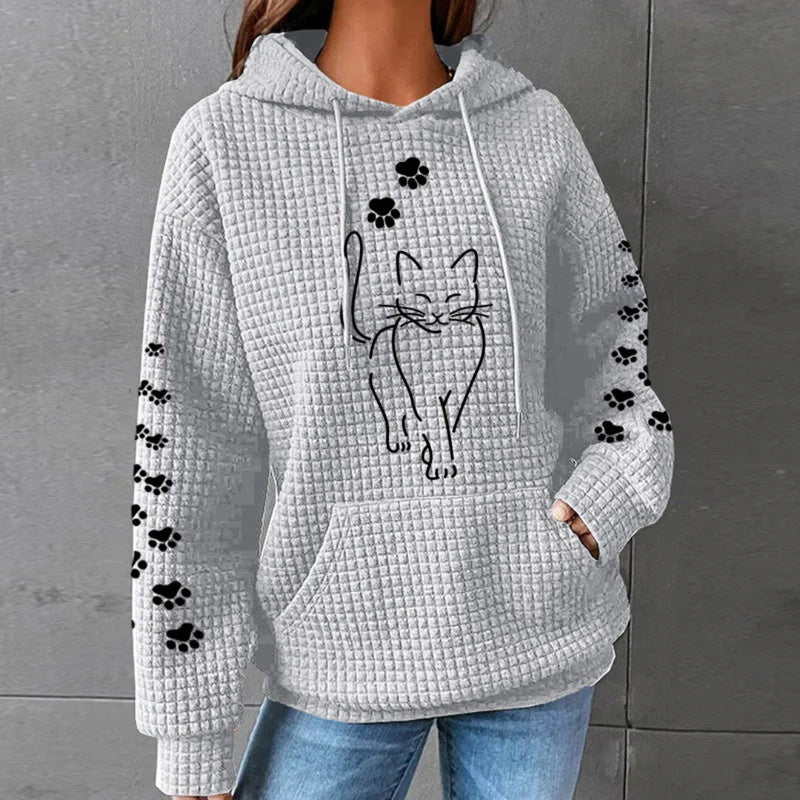 Cozy Waffle Knit Letter Print Hooded Sweatshirt