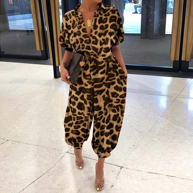 Retro Women's Short-Sleeve Casual Button Jumpsuit