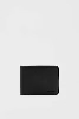 Black faux leather wallet with embossed logo