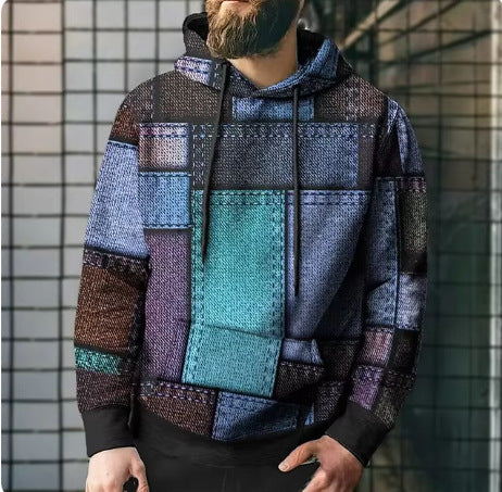 Colorblock Plaid Hooded Sweatshirt