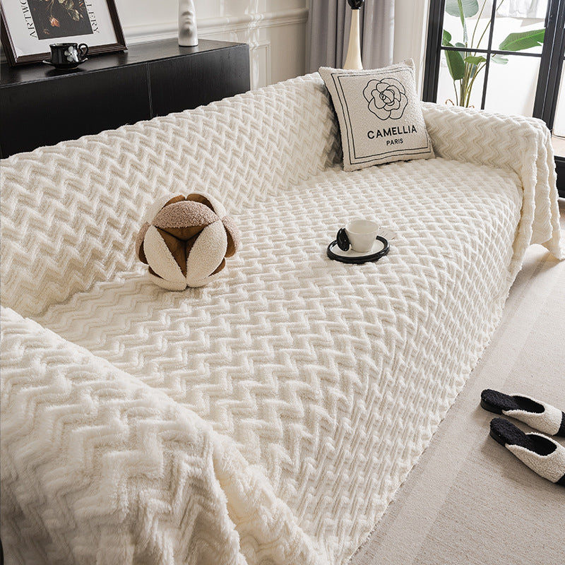 Soft Plush Sofa Cover – Cream Solid Color, Dust & Stain Protection