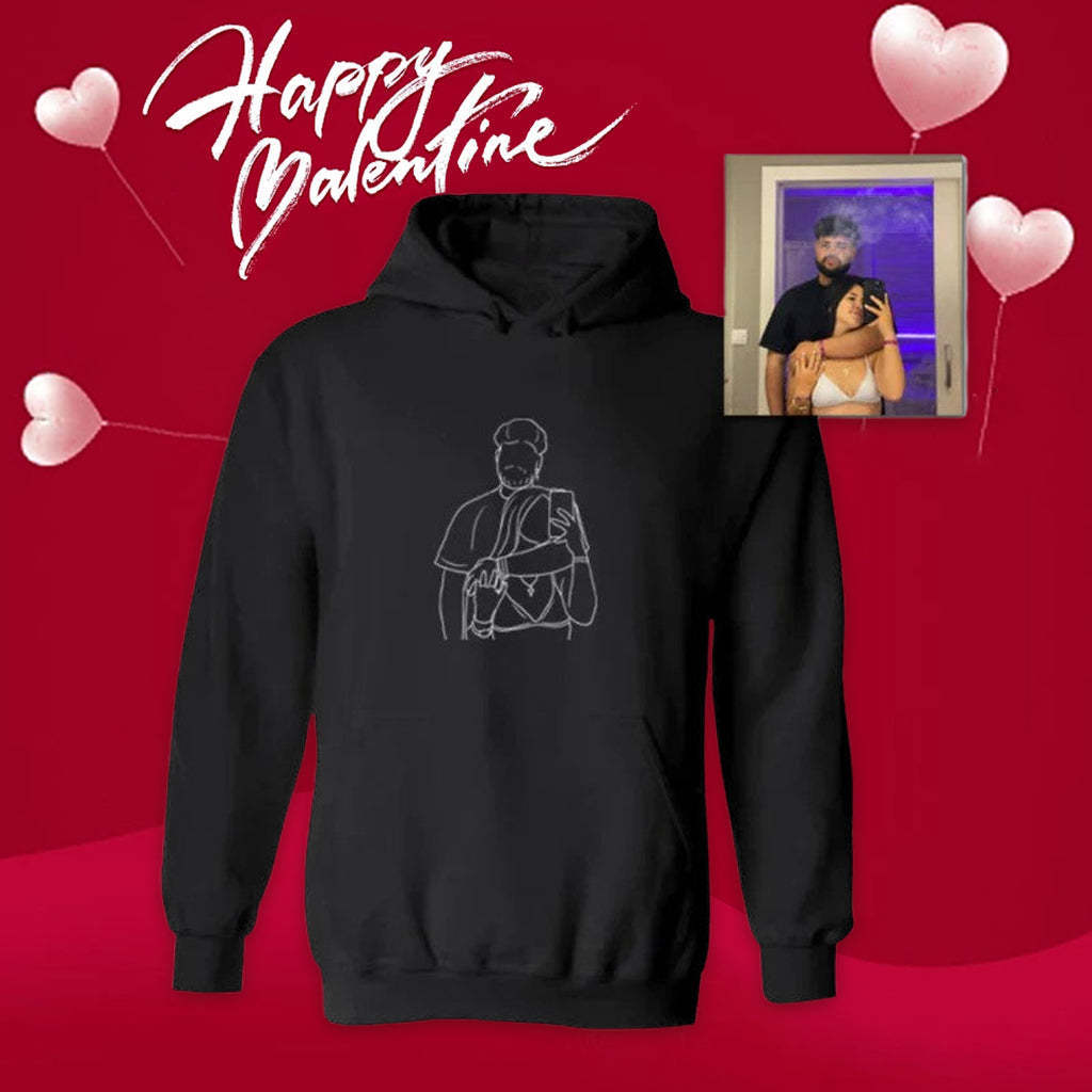 Women's Chic Line Embroidered Casual Pullover Hoodie
