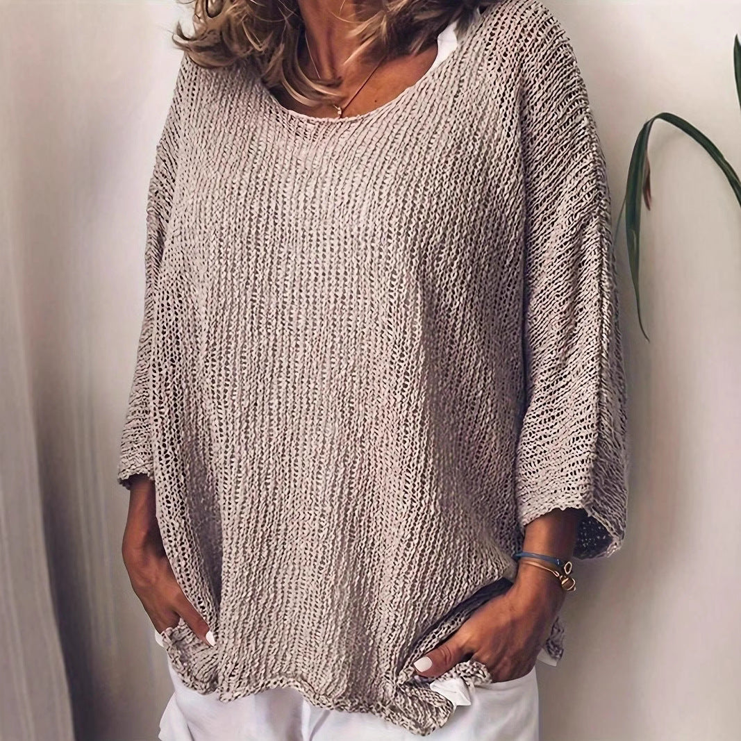 Round Neck Long Sleeve Loose and Simple Versatile Knitted Top