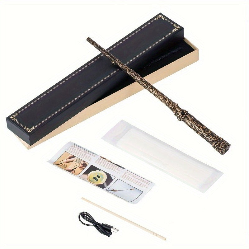 USB-Powered Real Flame Projection Magic Wand with Elegant Black-Gold Design