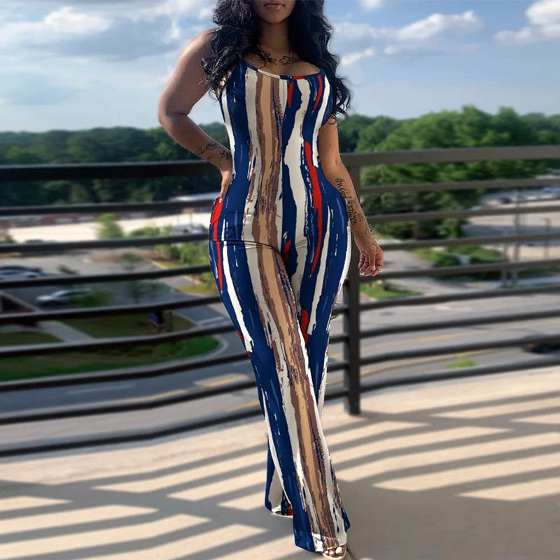 Women's High-Waist Printed Flared Jumpsuit