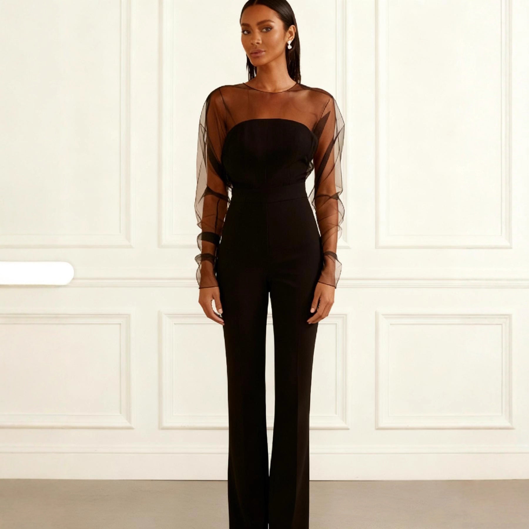 Women's Mesh Spliced High Waist Jumpsuit & Tube Top