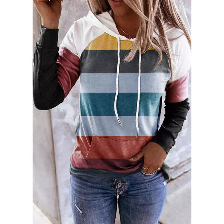 Chic Striped Long-Sleeve Hoodie for Women