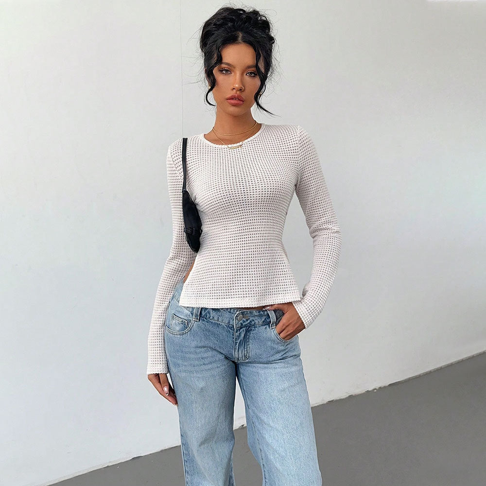 Waist-Baring Belt Detail Slim Fit Long Sleeve Top