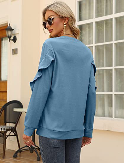 Chic Pleated Long Sleeve Round Neck Casual Women's Sweater
