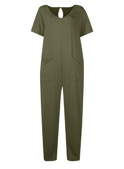 Women's Multi-color Side Slit Pocket Design Solid Color Loose Jumpsuit