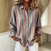 Womens Plaid Loose-Fit Retro Long-Sleeve Shirt Top