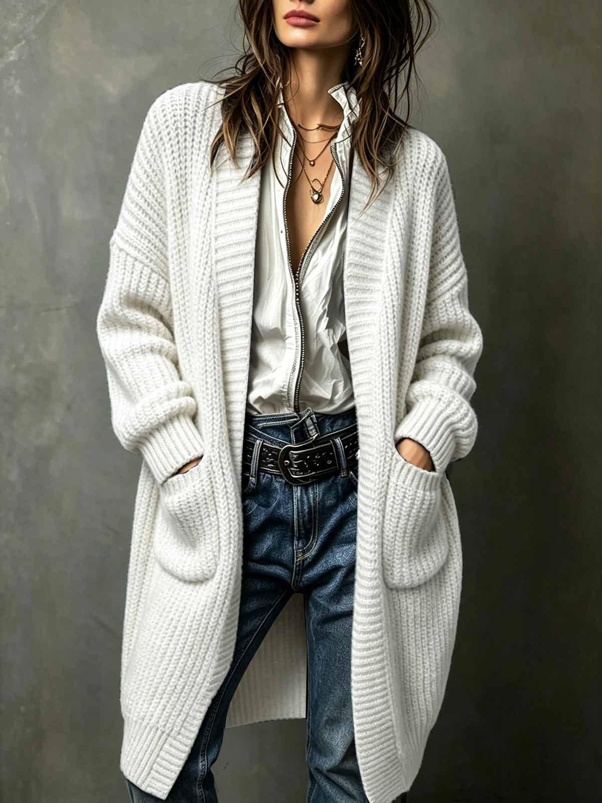 Western-style Breezy Pocket Cardigan Sweater