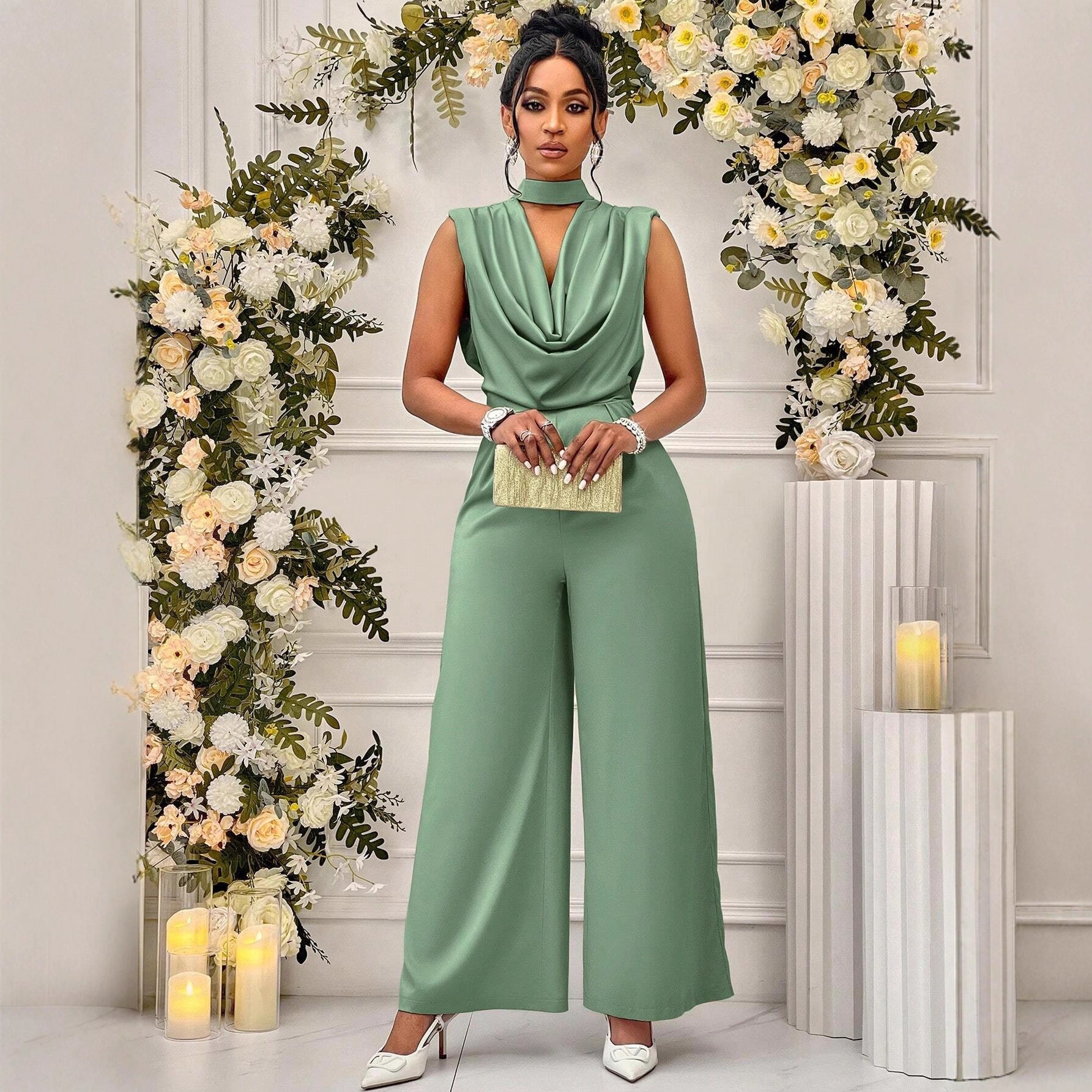 New Style Fashionable High-Waisted Sleeveless Elegant Waist-Cinching Trousers Womens Jumpsuit
