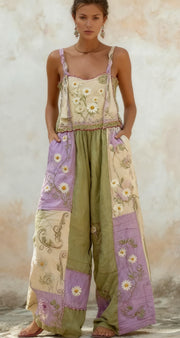 Bohemian Rose Embroidered Floral Patchwork Jumpsuit