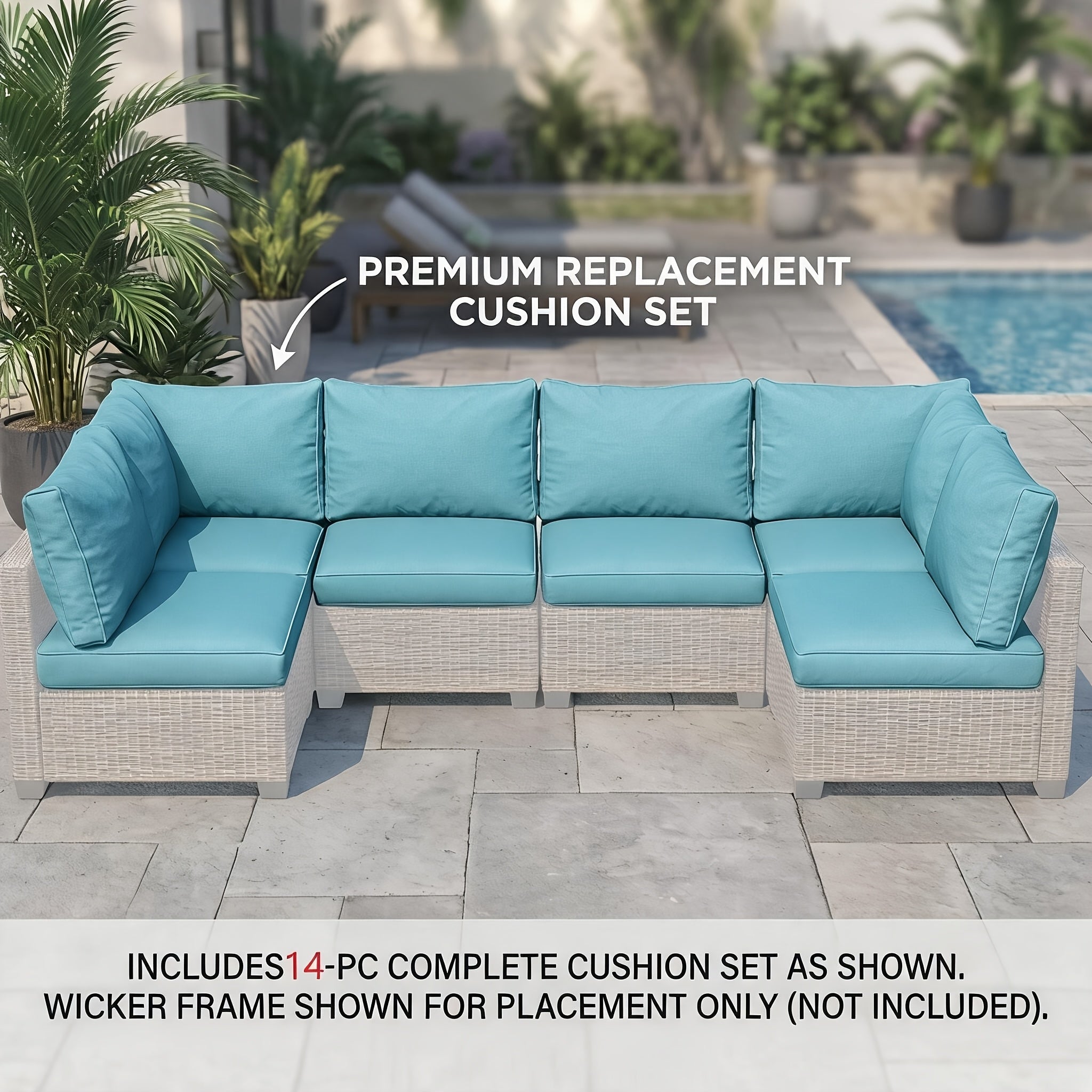 [Outdoor Replacement Cushions] 9/14pcs Outdoor Replacement Cushions for Patio Furniture, Deep Seat Cushions for 4 And 6 Seat Sectional Sofa, Water-Repellent L-Shaped Couch Pads