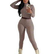 Women's Printed Long Sleeve Fitness Jumpsuit