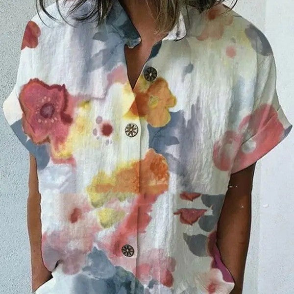 Casual Loose Floral Print Short Sleeve Shirt
